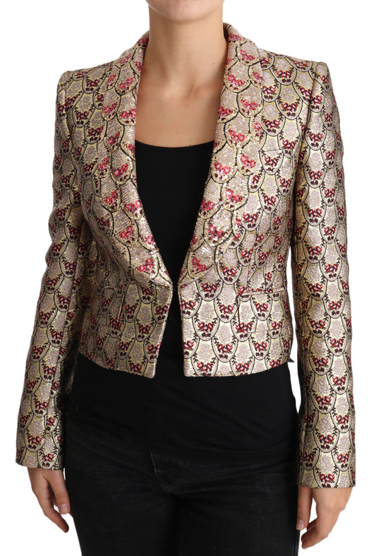 Dolce & Gabbana Glinsterende Gouden Bloemen Pailletten Blazer Jas