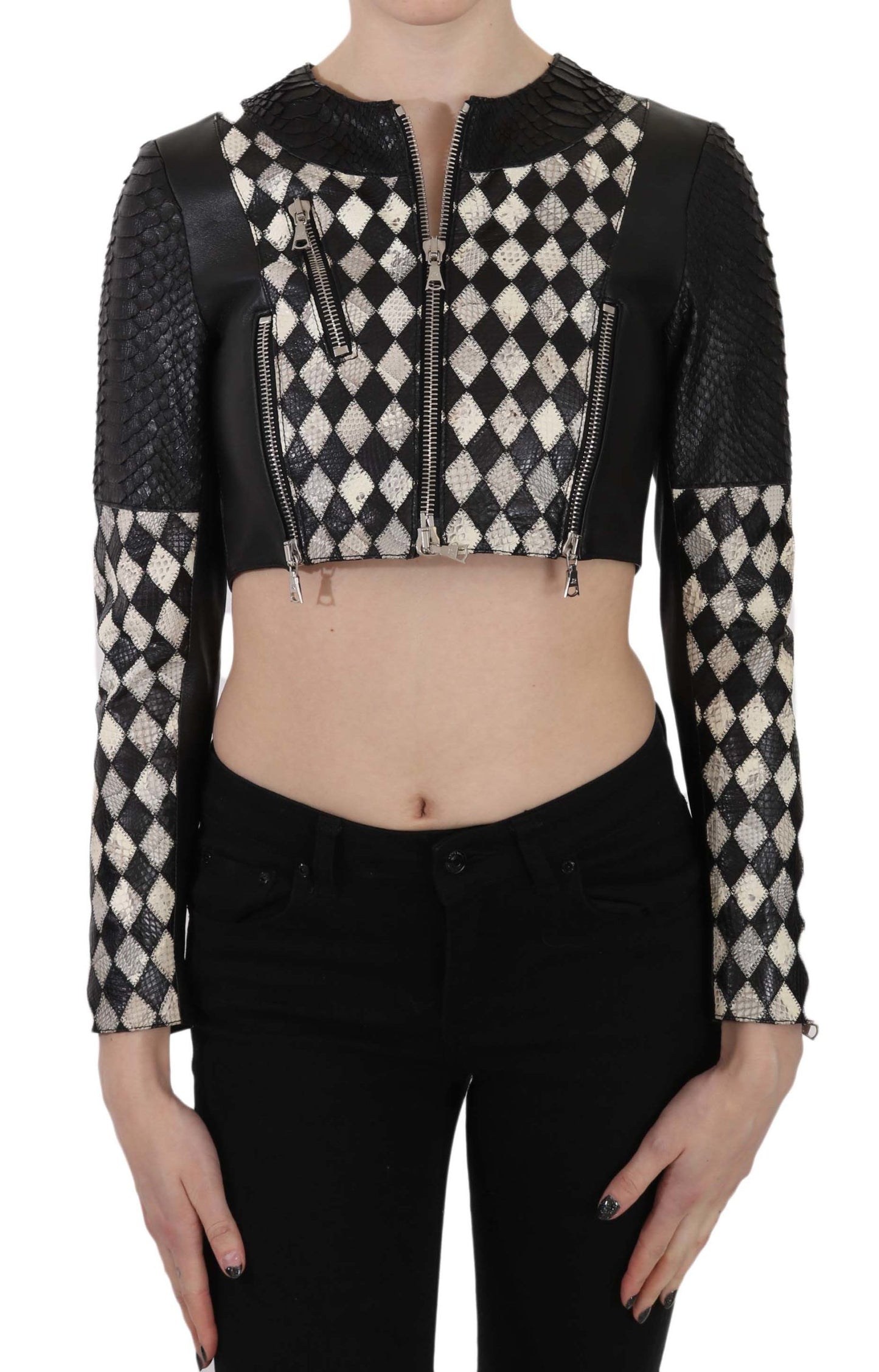 John Richmond Chic Biker-ge������nspireerd cropped leren jack