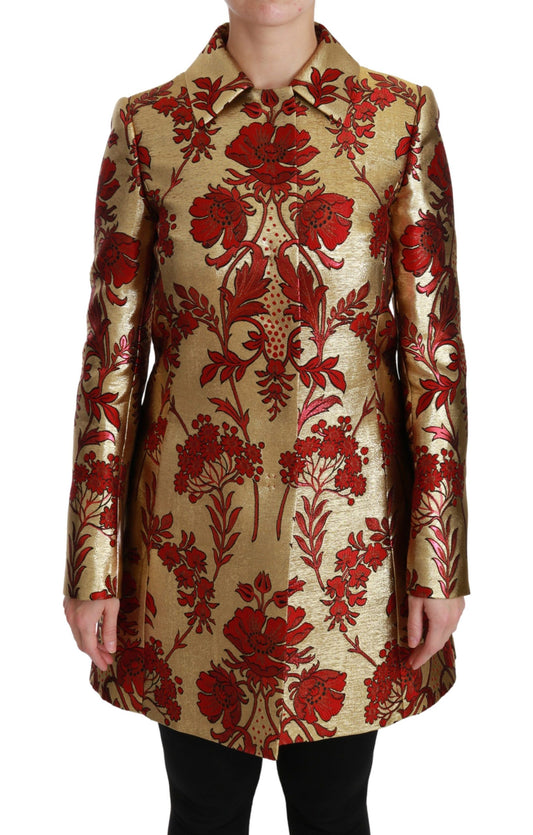 Dolce & Gabbana Elegante Gouden Bloemen Brokaat Trenchcoat