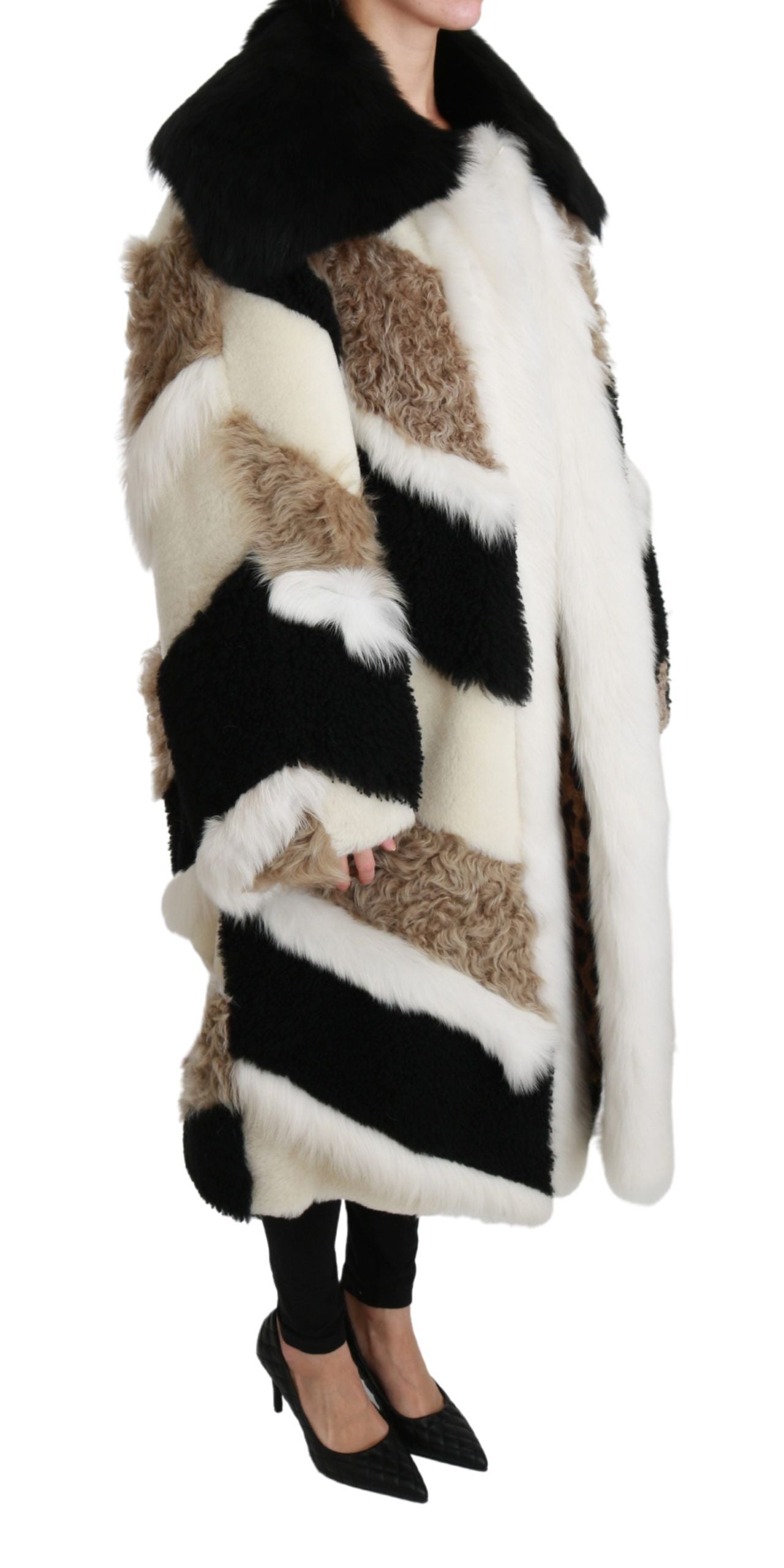 Dolce & Gabbana Elegante Multicolor Shearling Cape Jas