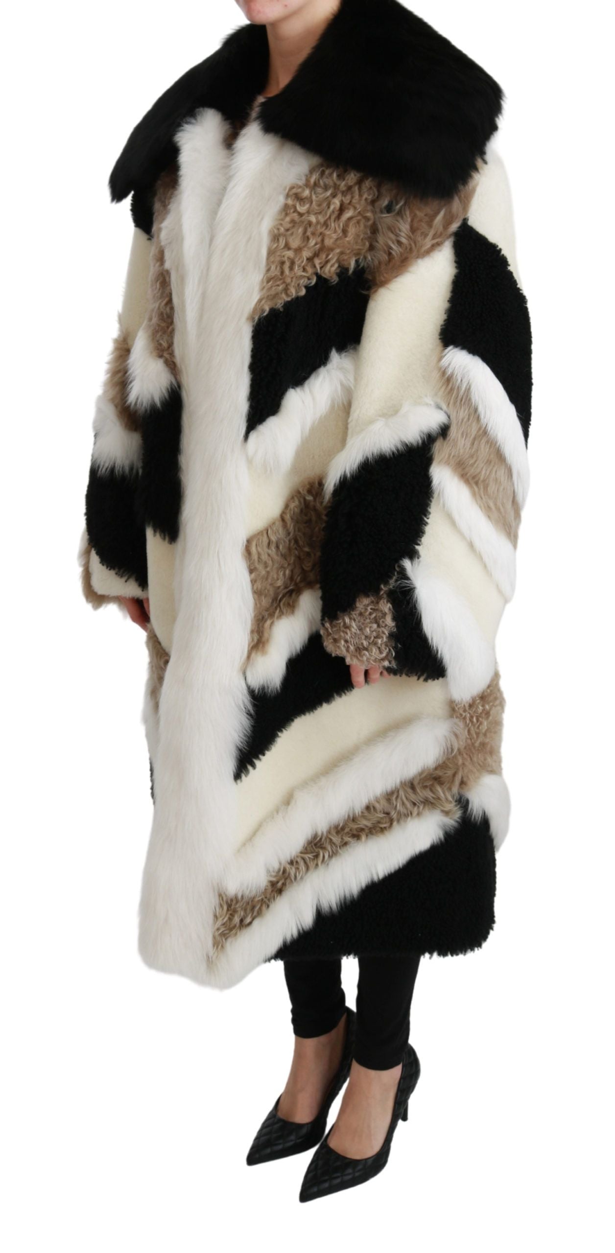 Dolce & Gabbana Elegante Multicolor Shearling Cape Jas