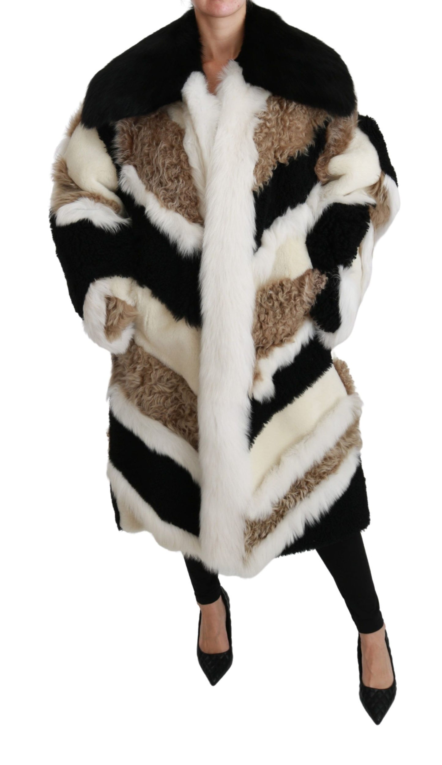 Dolce & Gabbana Elegante Multicolor Shearling Cape Jas