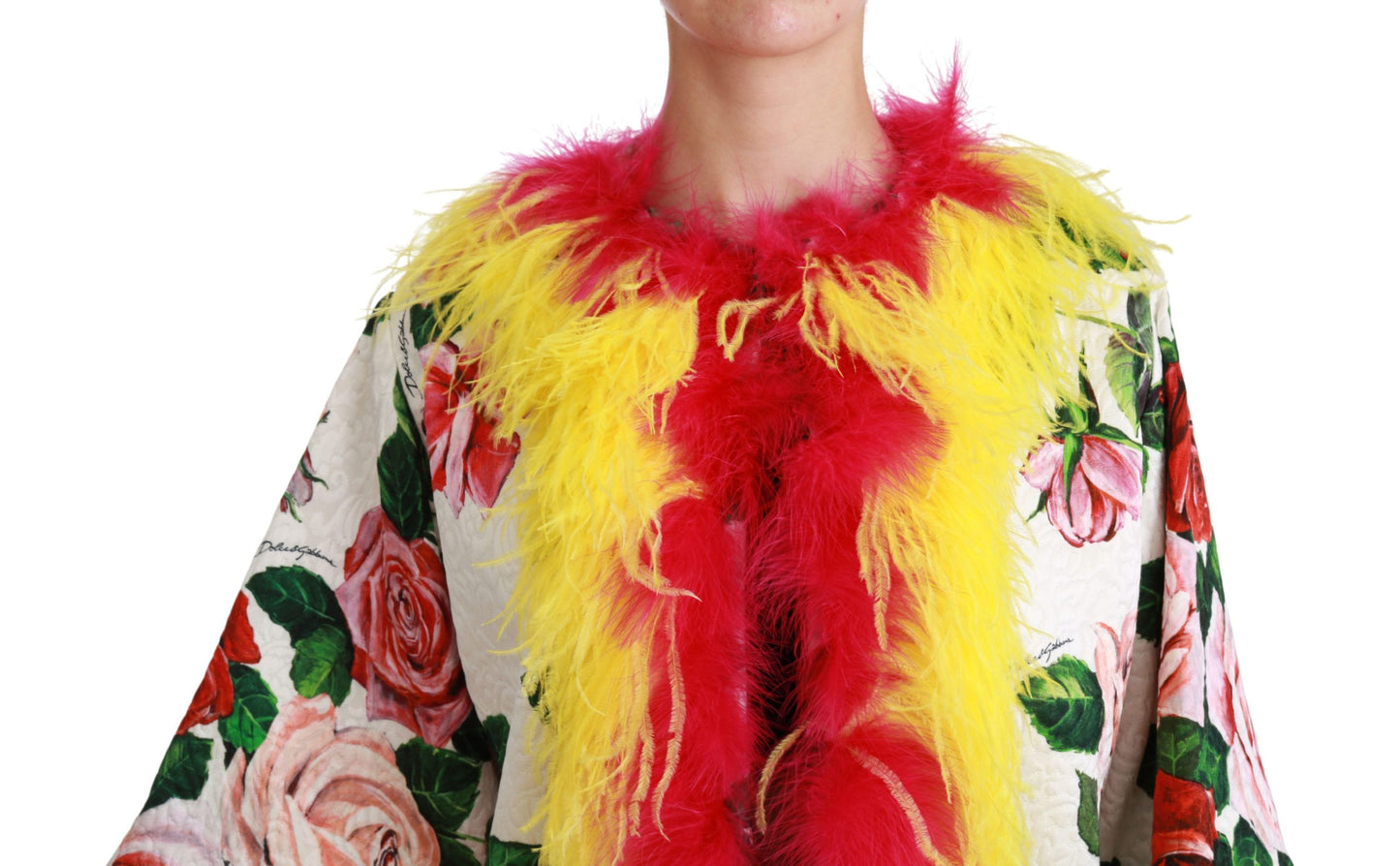 Dolce & Gabbana Elegante Capejas met Bloemenmotief en Bontdetails