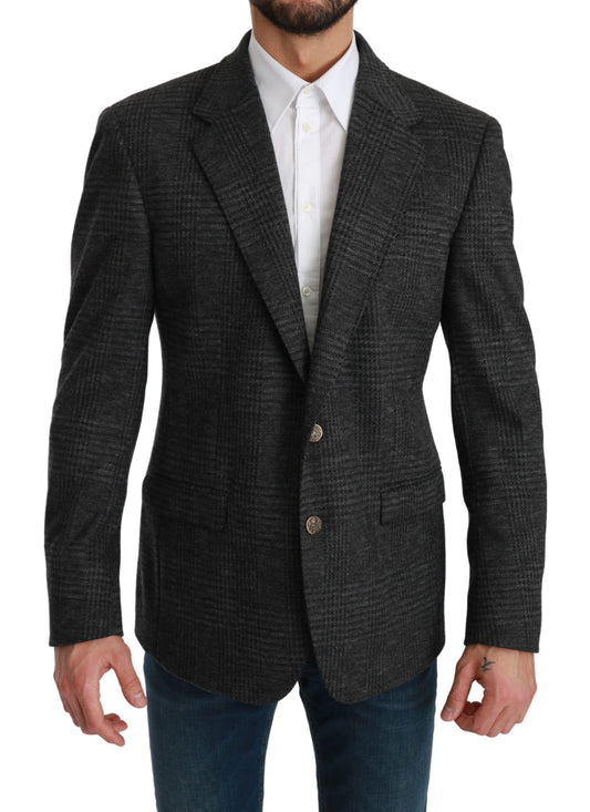 Dolce & Gabbana Elegante Grijze Geruite Maagdelijke Wollen Blazer