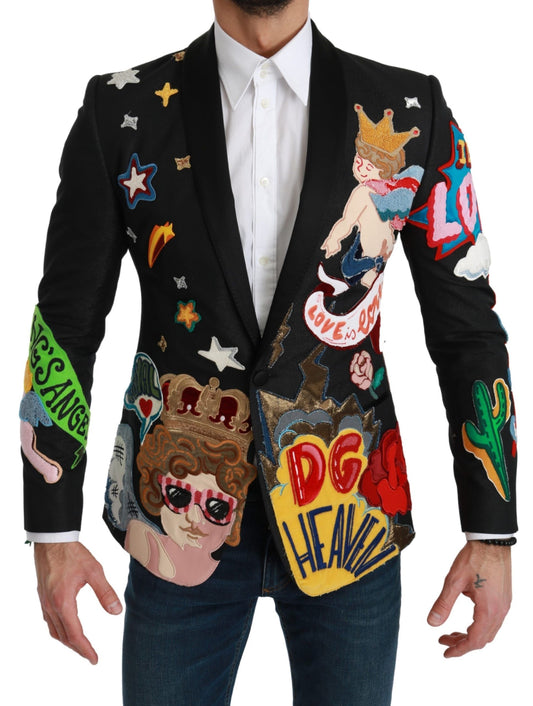 Dolce & Gabbana Chic Zwart Multicolor Motief Slim Fit Blazer