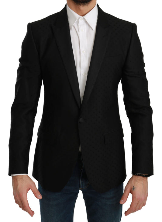 Dolce & Gabbana Elegante Zwarte Gestippelde Wolmix Blazer