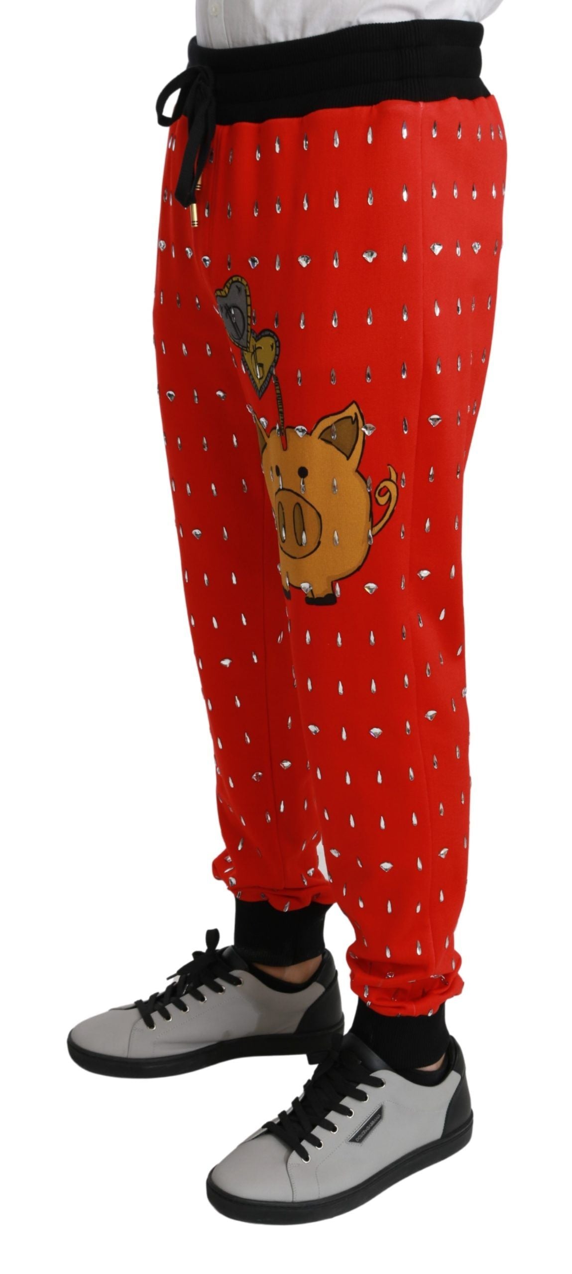 Dolce & Gabbana Chic Rode Piggy Bank Print Sweatpants