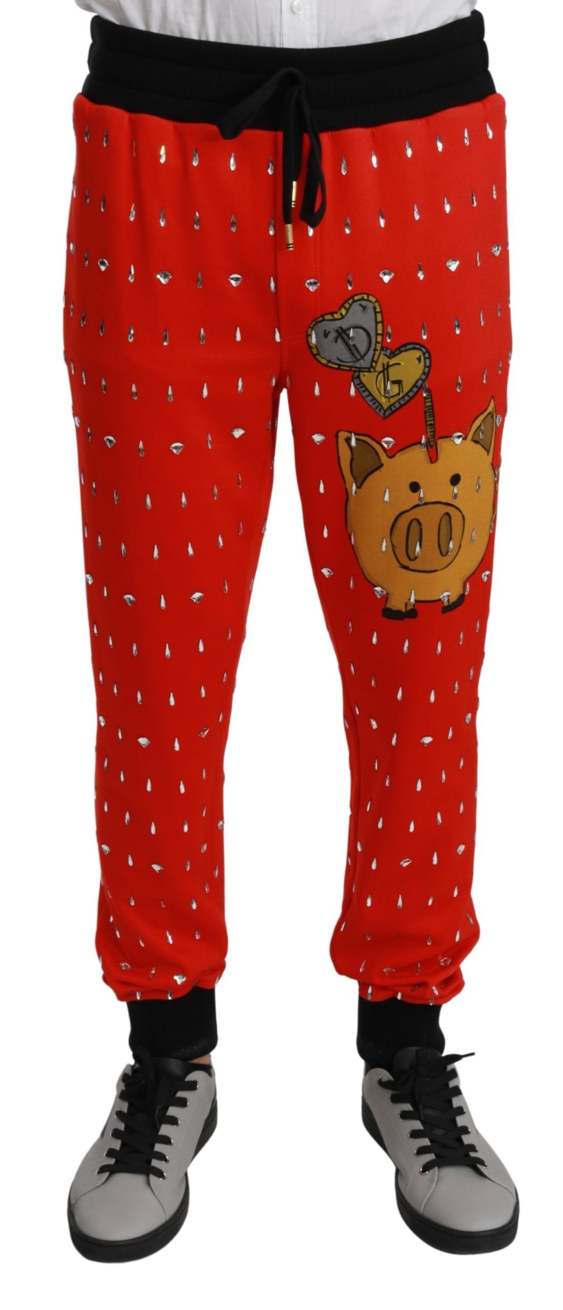 Dolce & Gabbana Chic Rode Piggy Bank Print Sweatpants