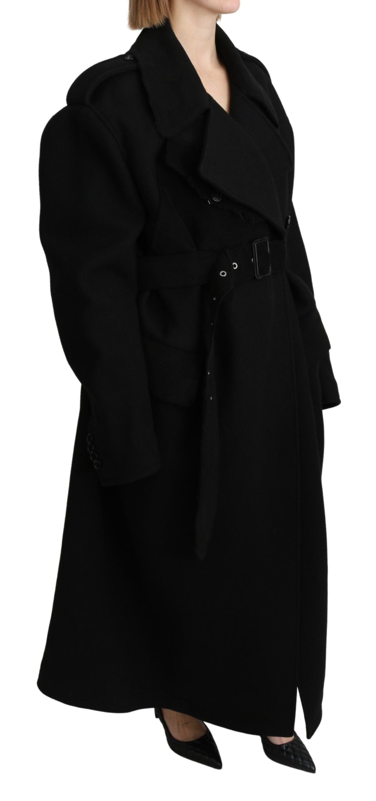 Dolce & Gabbana Elegante Zwarte Wollen Trenchcoat