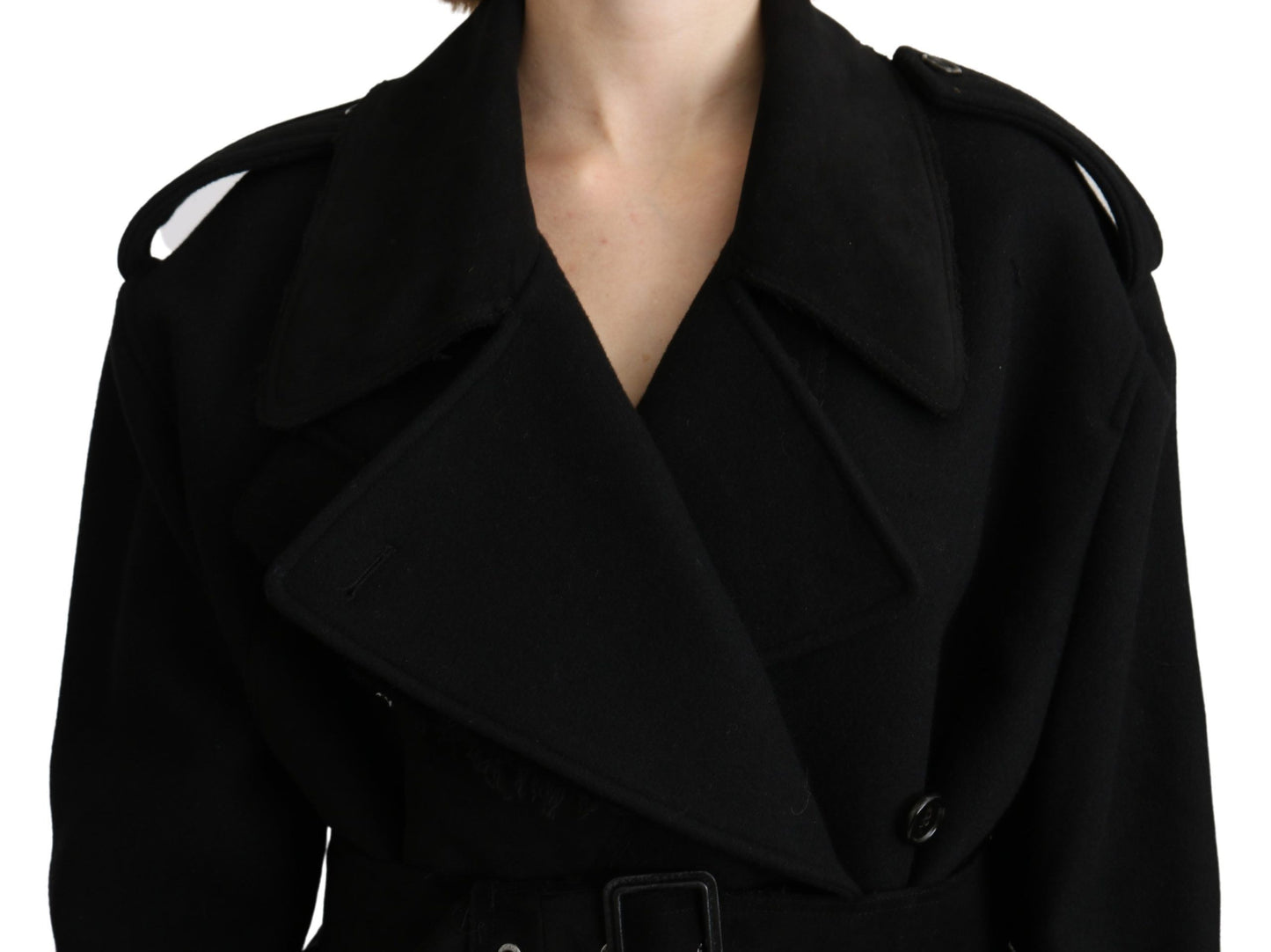 Dolce & Gabbana Elegante Zwarte Wollen Trenchcoat