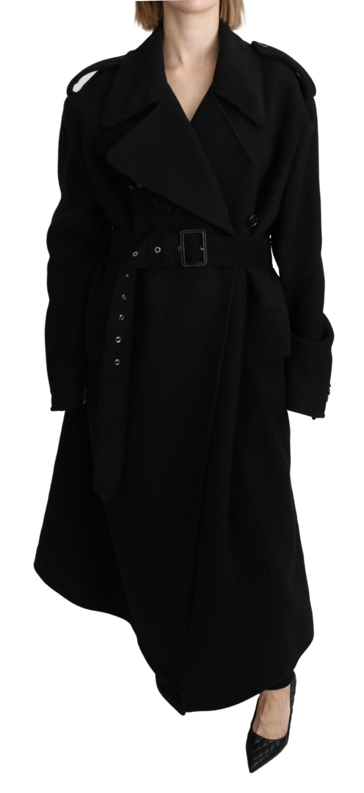 Dolce & Gabbana Elegante Zwarte Wollen Trenchcoat