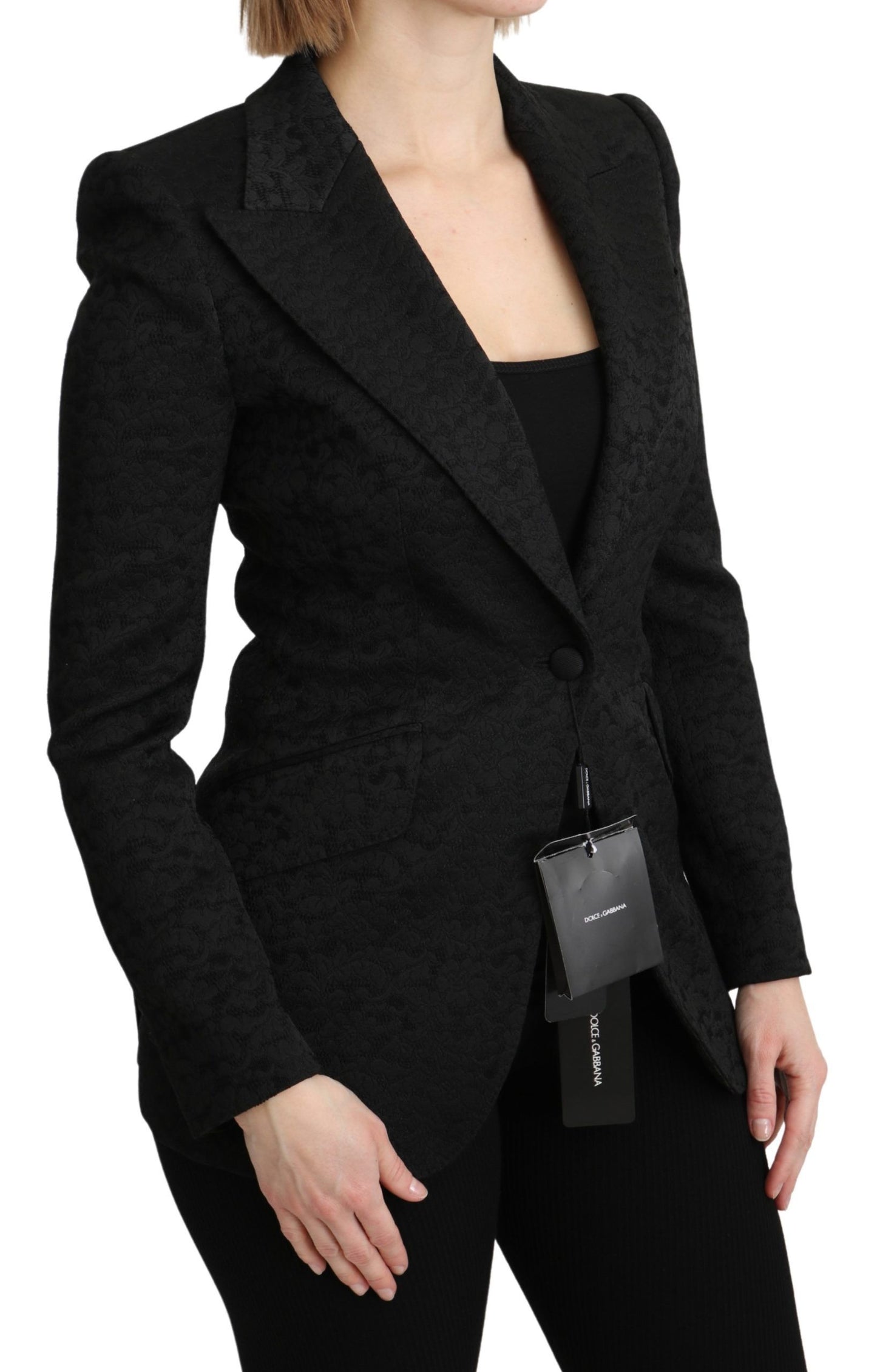 Dolce & Gabbana Elegante Zwarte Brokaat Enkelrijs Blazer