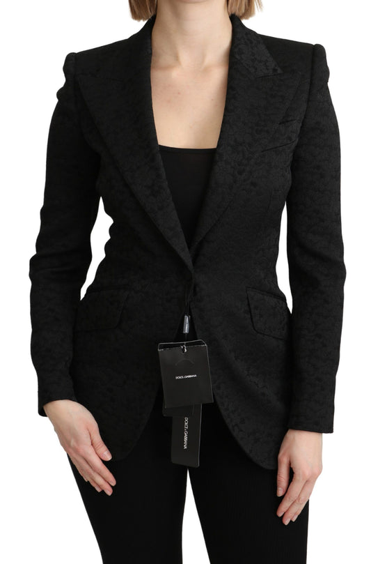 Dolce & Gabbana Elegante Zwarte Brokaat Enkelrijs Blazer