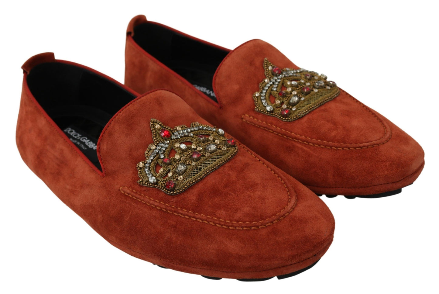 Dolce & Gabbana Elegant Orange Leather Moccasin Slippers