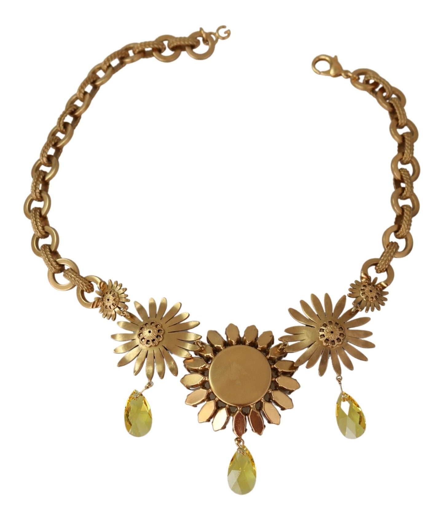 Dolce & Gabbana Elegante Gouden Bloemen Kristallen Statement Ketting