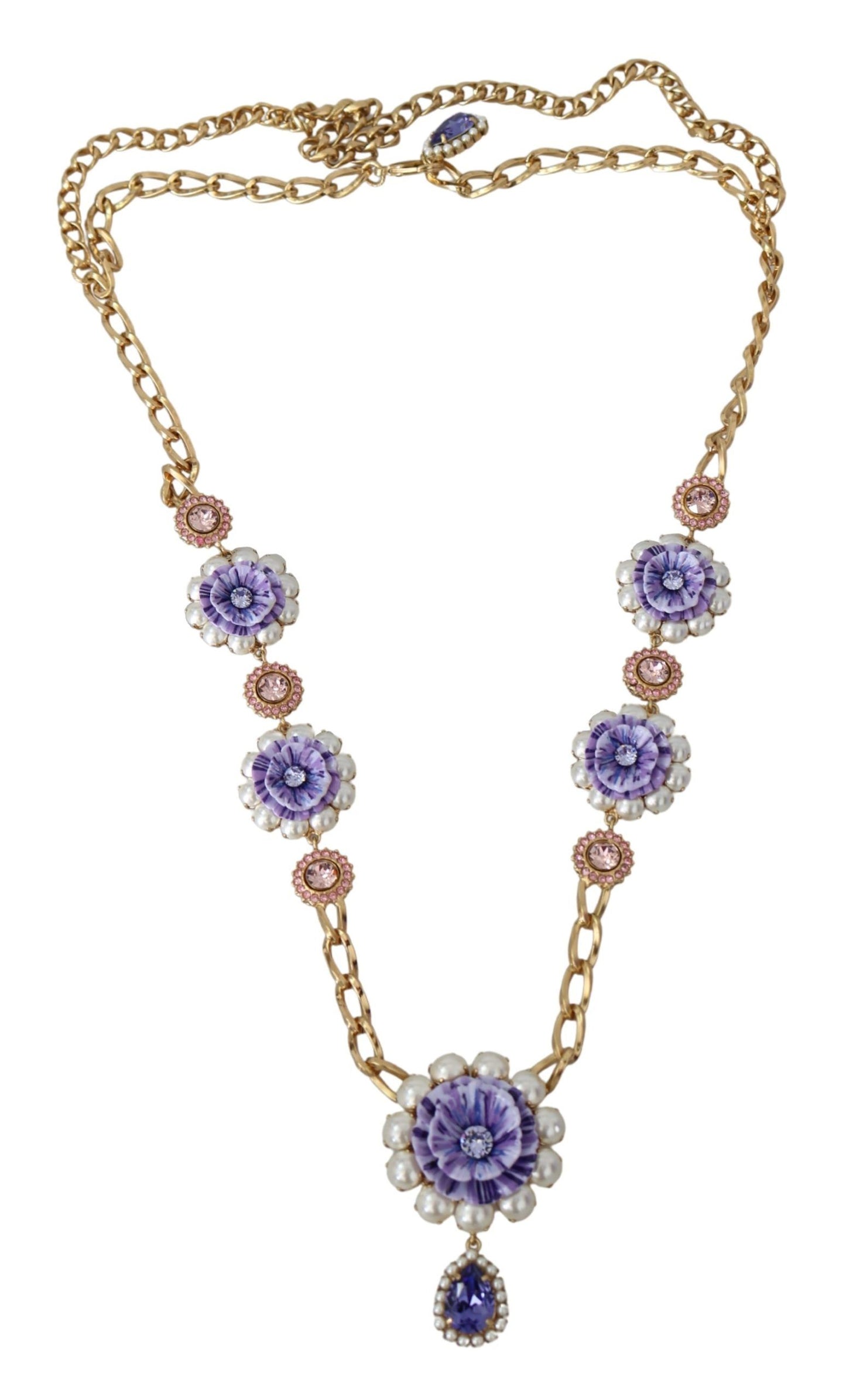 Dolce & Gabbana Elegante Goudkleurige Charme Ketting met Bloemenmotief