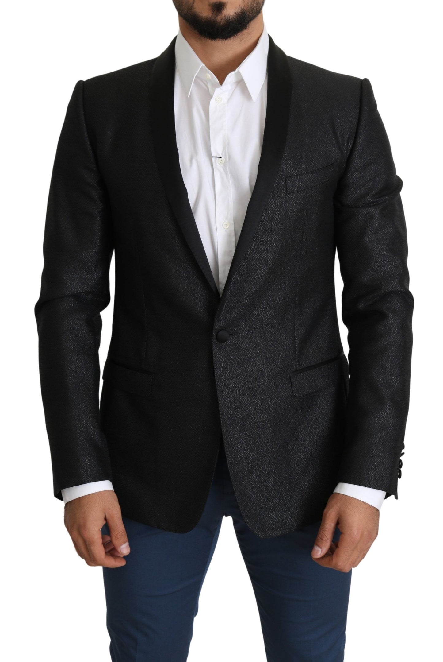 Dolce & Gabbana Elegant Black Jacquard Slim Fit Blazer