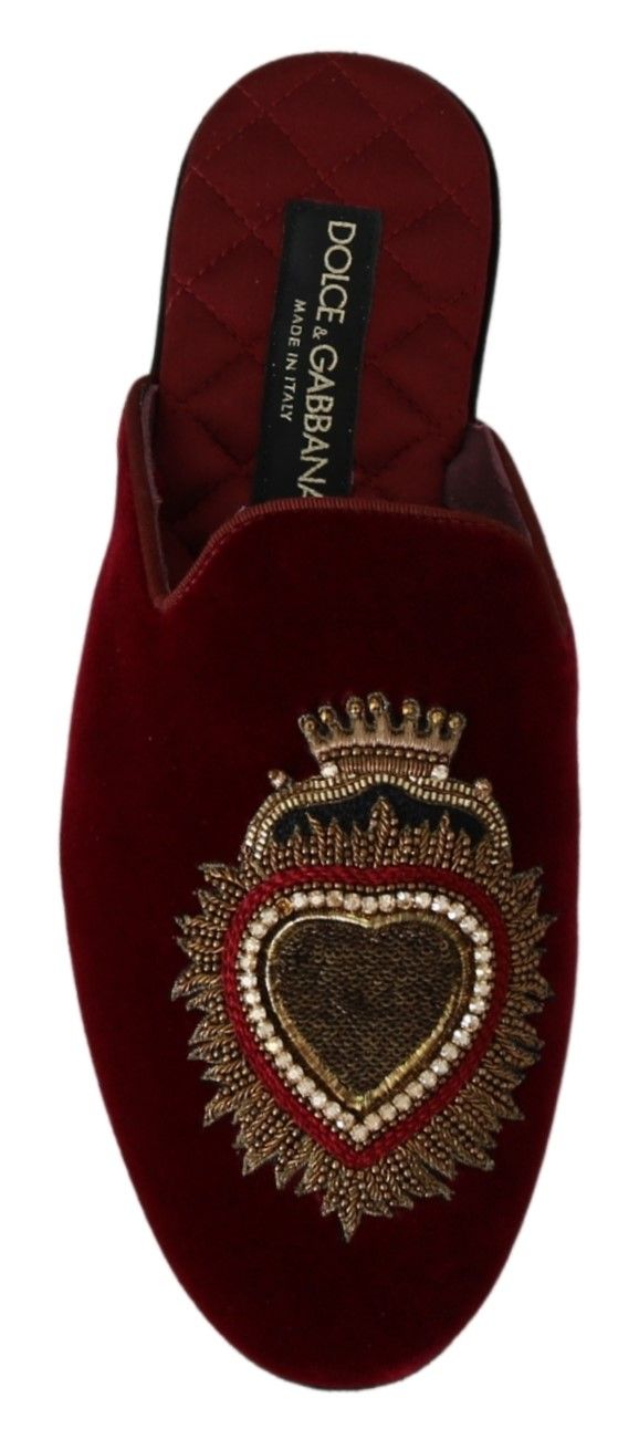 Dolce & Gabbana rode fluwelen geborduurde slippers