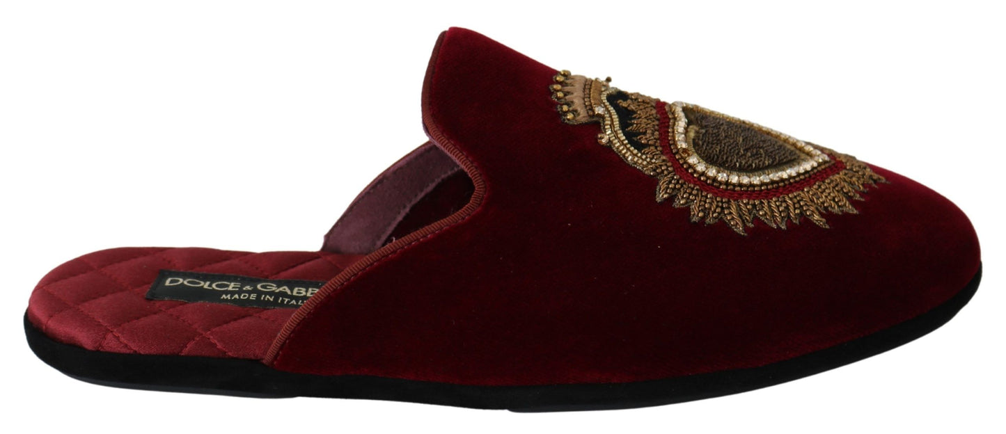 Dolce & Gabbana rode fluwelen geborduurde slippers