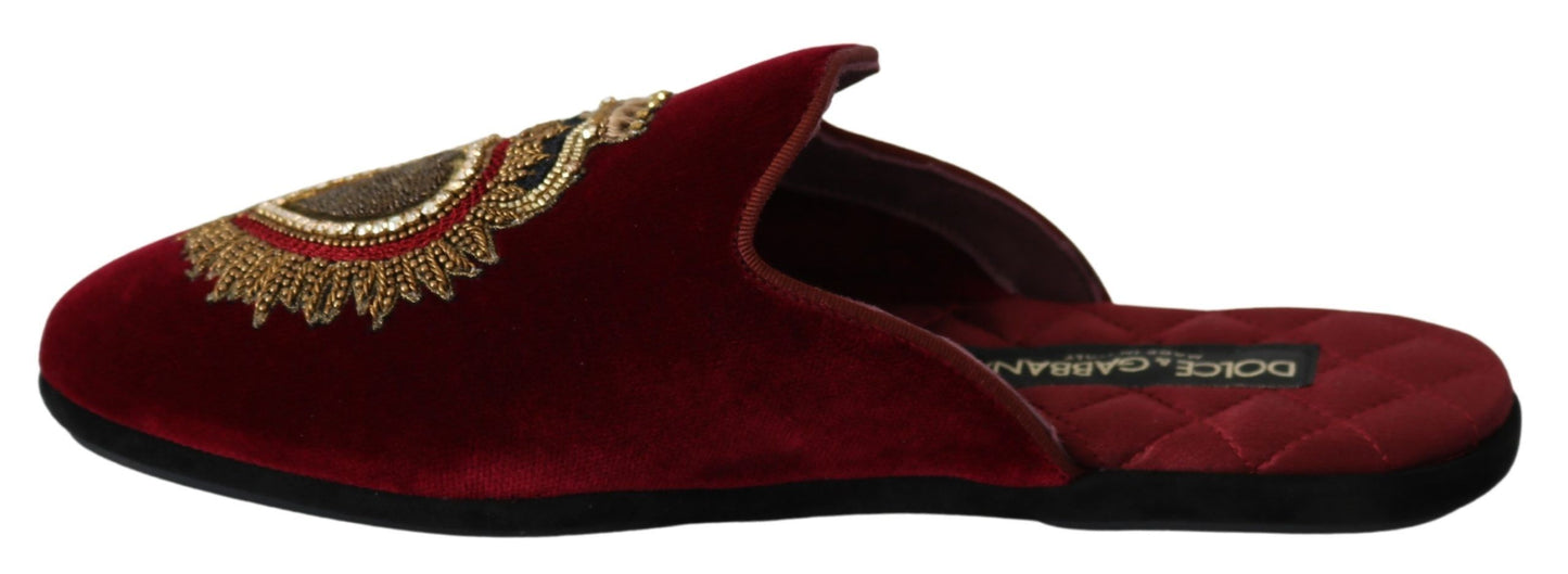 Dolce & Gabbana rode fluwelen geborduurde slippers