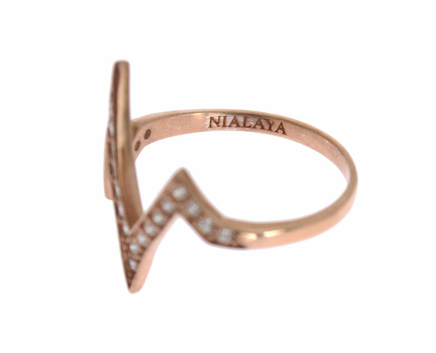 Nialaya Elegante Roze Kristallen Ingelegde Zilveren Ring