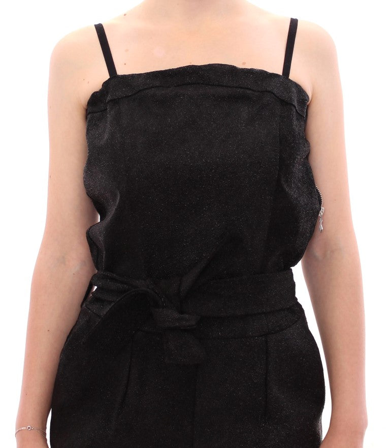 La Maison du Couturier Elegante zwarte leren jumpsuit met tailleband