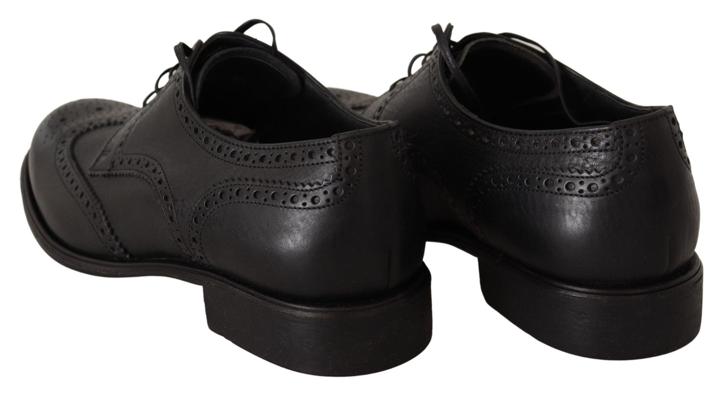 Dolce & Gabbana Elegante Zwarte Leren Derby Wingtip Schoenen