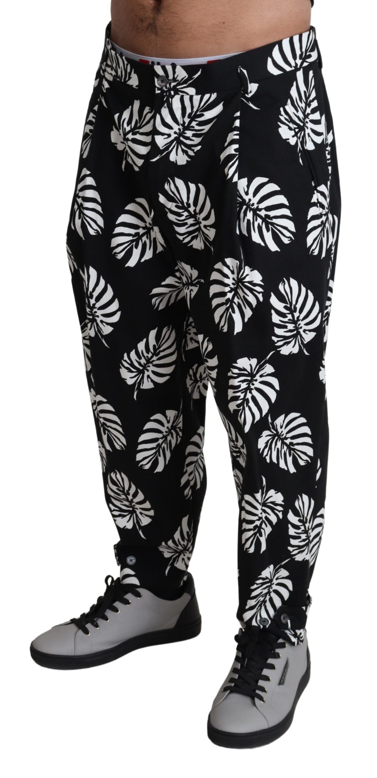 Dolce & Gabbana Elegante Palmblad Print Katoenen Broek