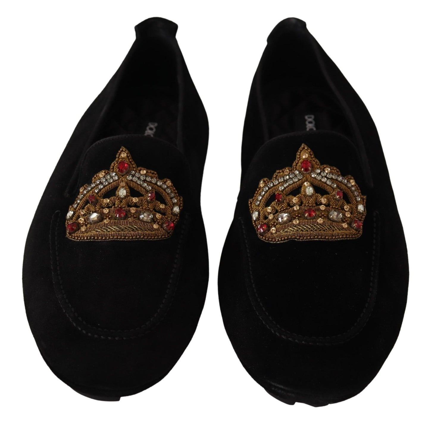 Dolce & Gabbana Elegante Zwarte Leren Loafer Slides met Gouden Borduurwerk