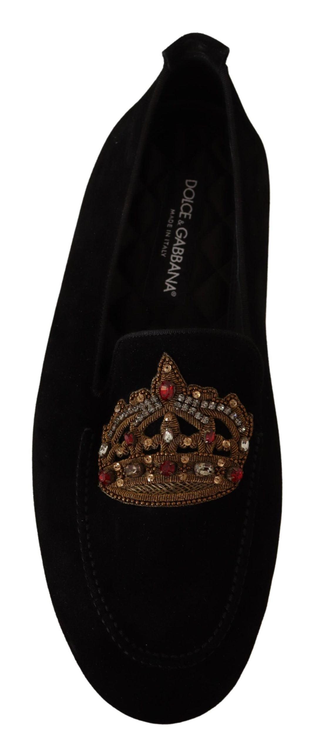 Dolce & Gabbana Elegante Zwarte Leren Loafer Slides met Gouden Borduurwerk