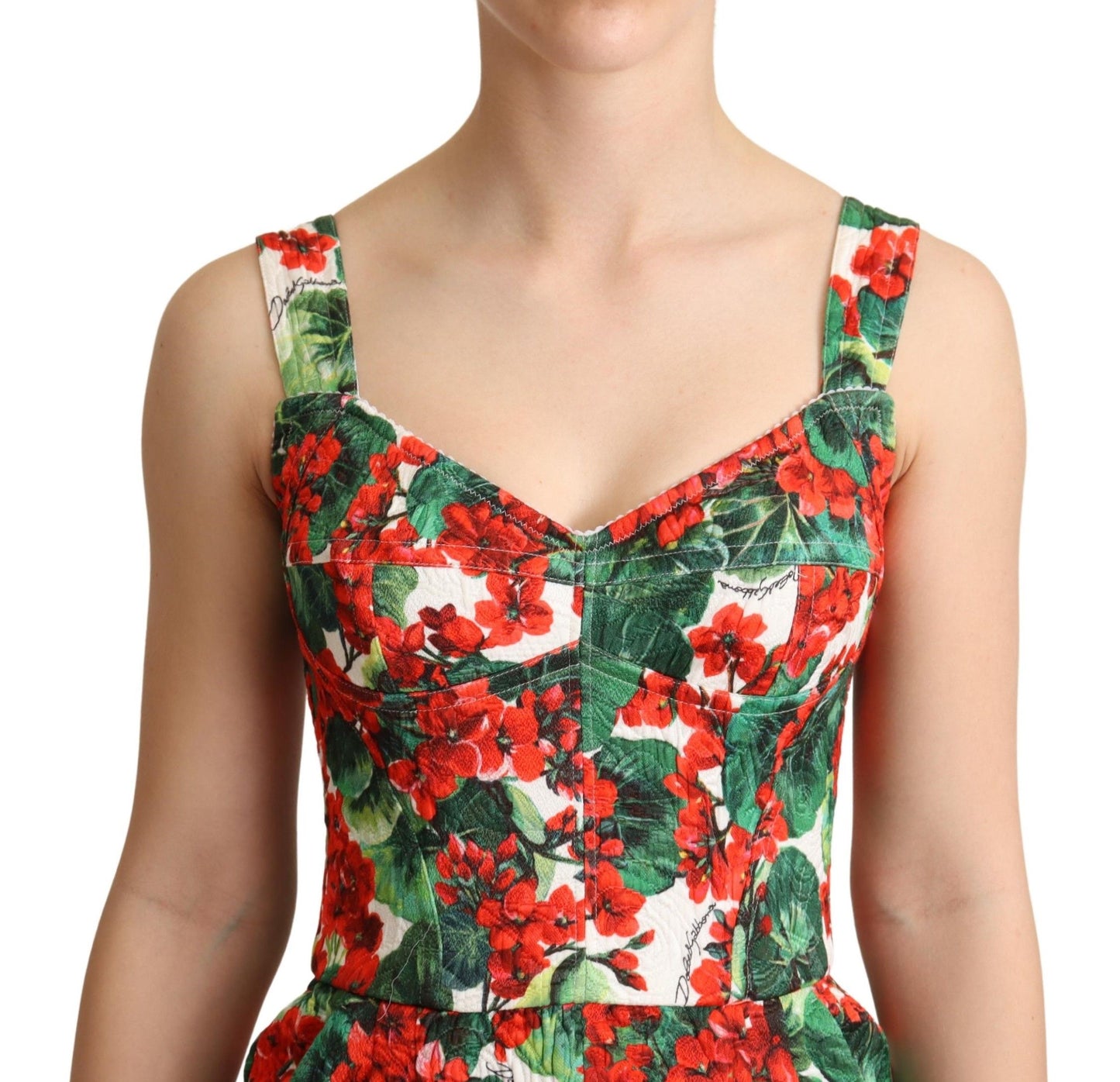 Dolce & Gabbana Chic Rode Geranium Print Mouwloze Jumpsuit