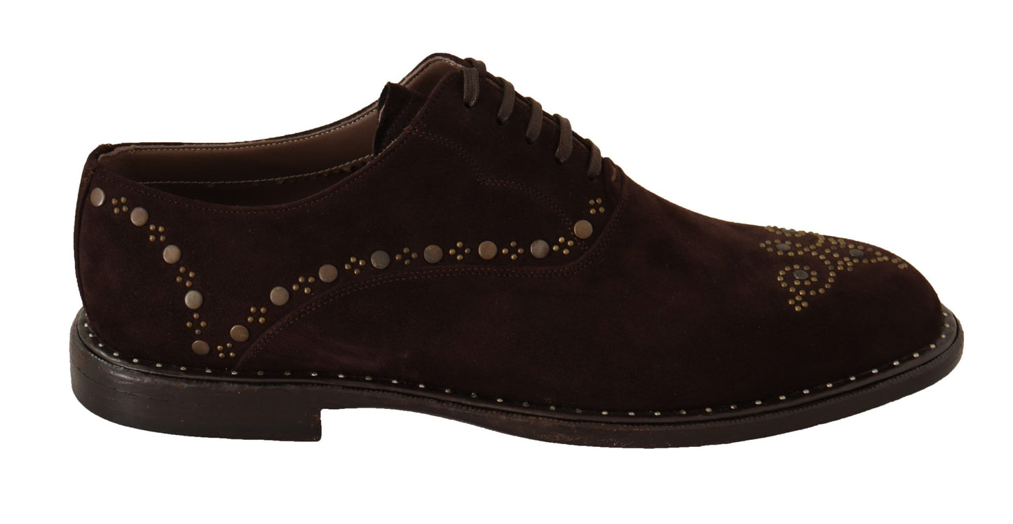 Dolce & Gabbana Elegante Bruine Su������de Derby Schoenen Met Studs