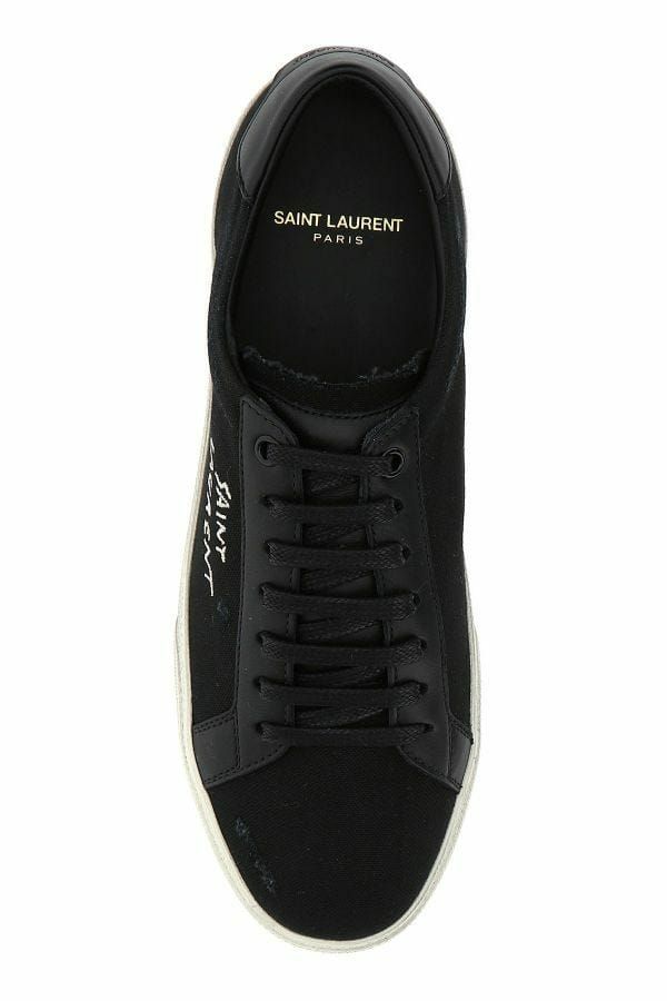 Saint Laurent Strakke Zwarte Canvas & Leren Lage Sneakers