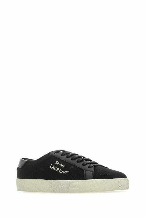 Saint Laurent Strakke Zwarte Canvas & Leren Lage Sneakers