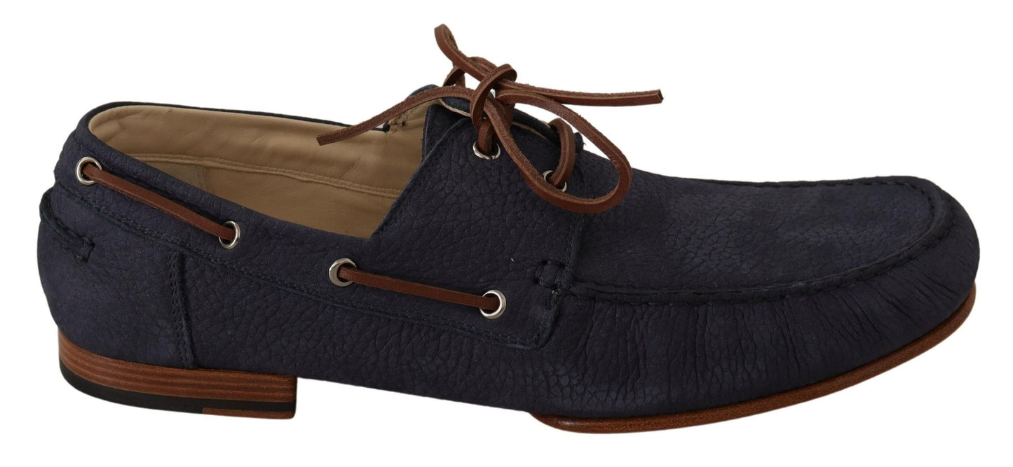 Dolce & Gabbana Elegante Blauwe & Bruine Leren Bootschoenen