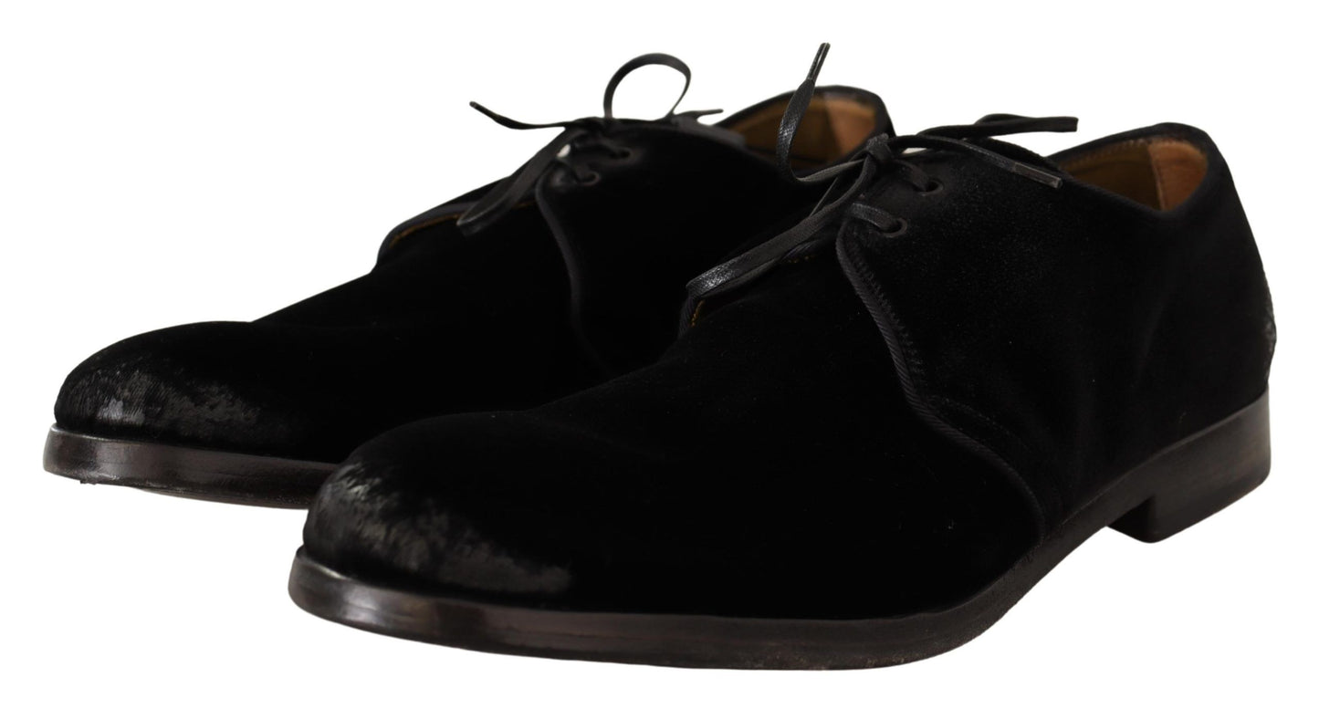 Dolce & Gabbana Elegante Zwarte Fluwelen Derby Schoenen