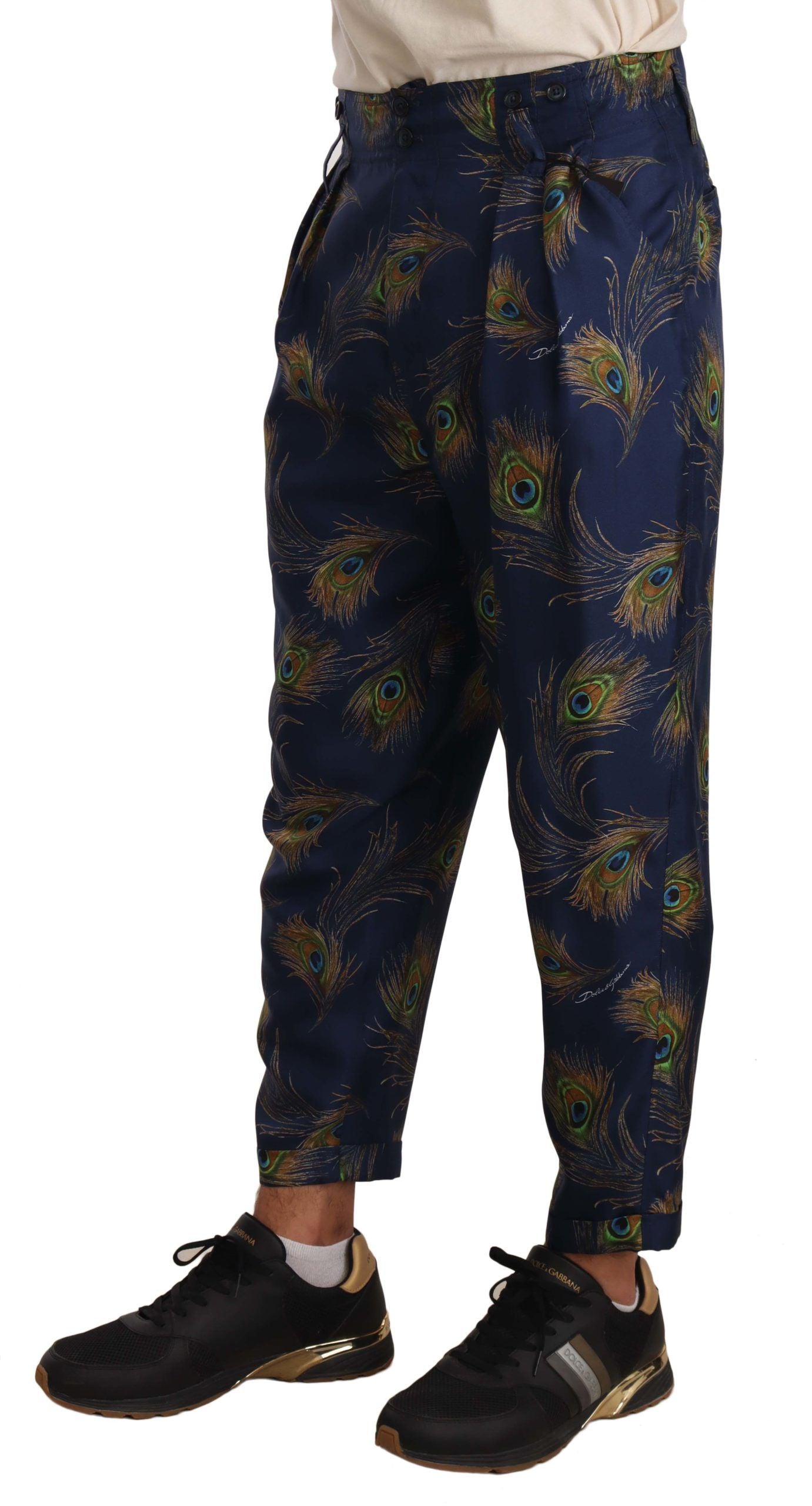 Dolce & Gabbana Exquisite Pauw Print Zijden Broek