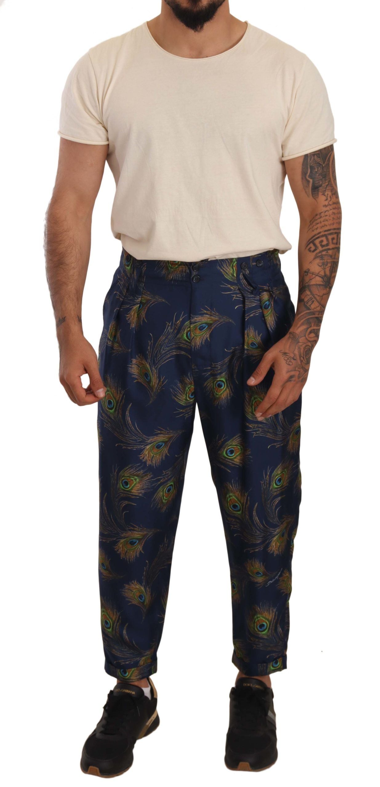 Dolce & Gabbana Exquisite Pauw Print Zijden Broek