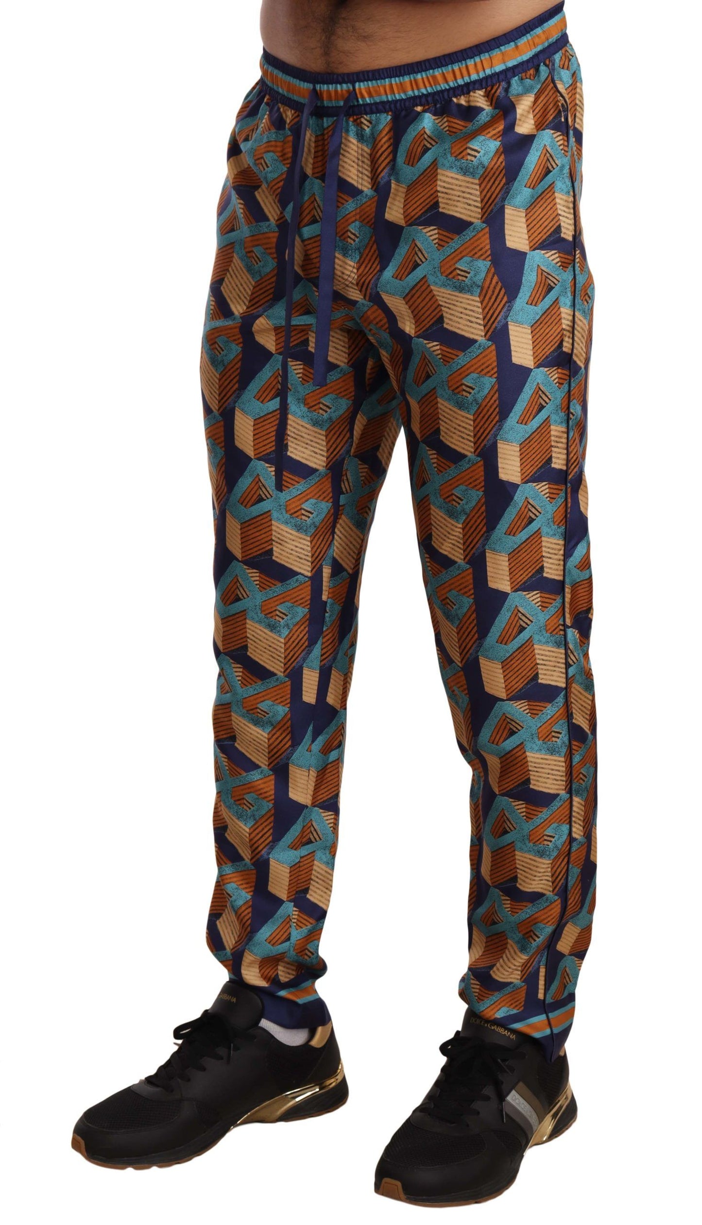 Dolce & Gabbana Elegante Zijden Joggingbroek met Levendige Print