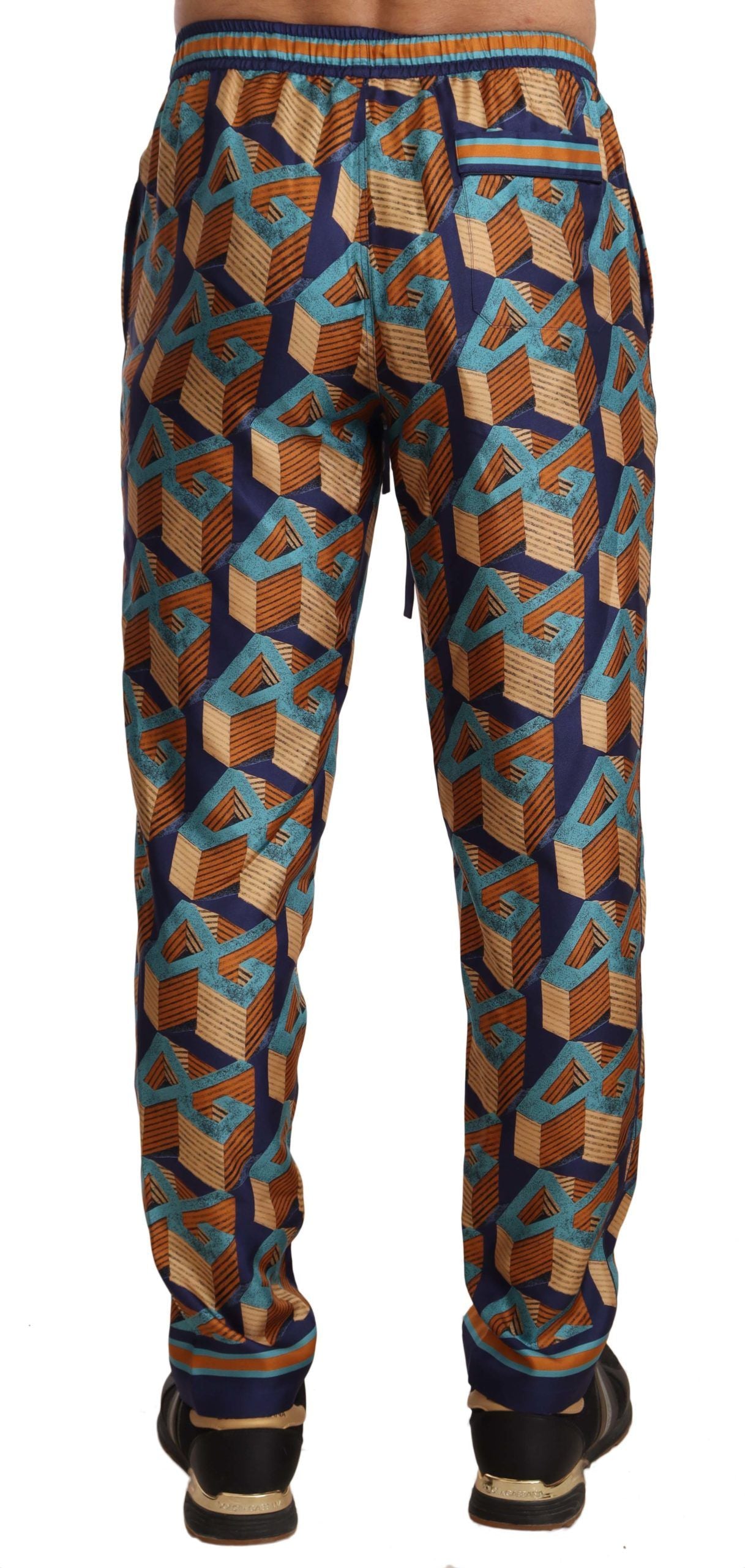 Dolce & Gabbana Elegante Zijden Joggingbroek met Levendige Print