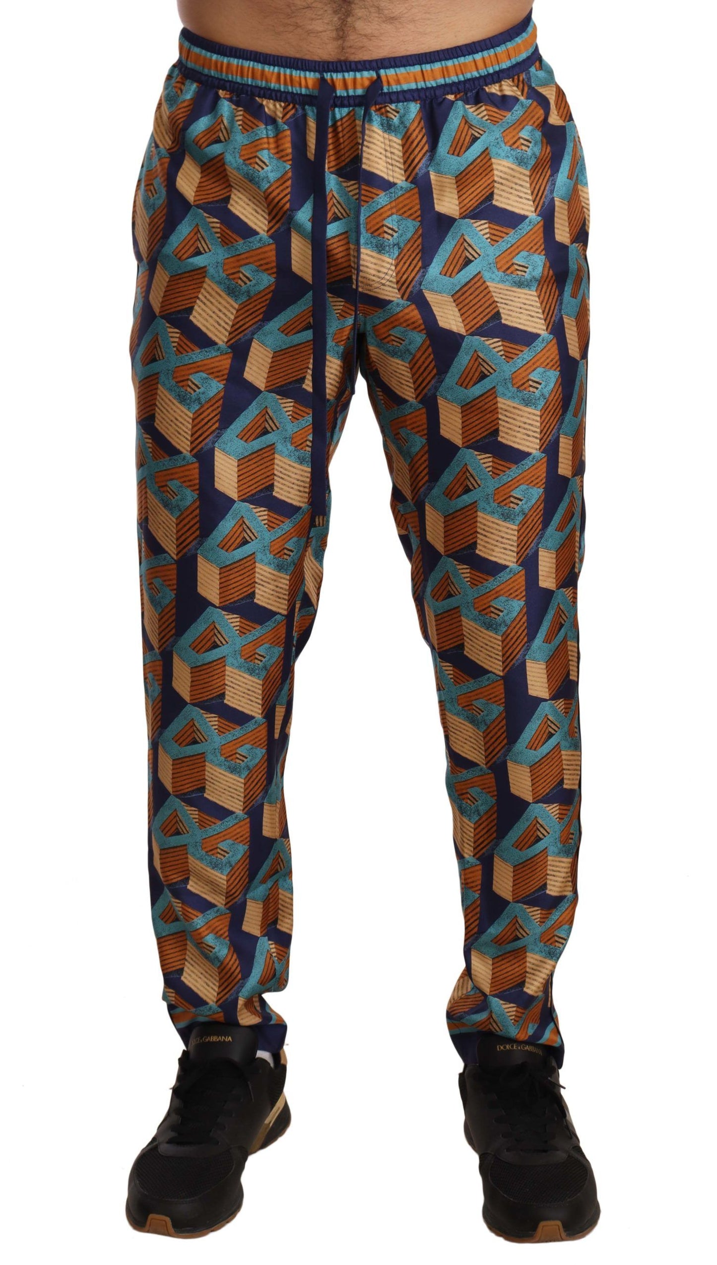 Dolce & Gabbana Elegante Zijden Joggingbroek met Levendige Print