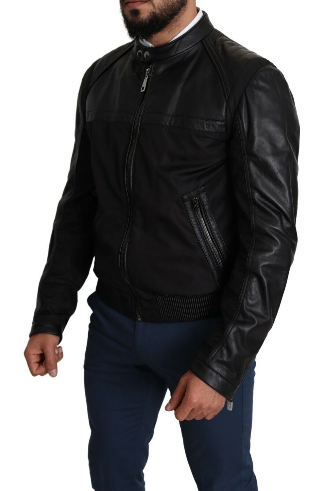 Dolce & Gabbana Elegante zwarte bomber met leren accenten