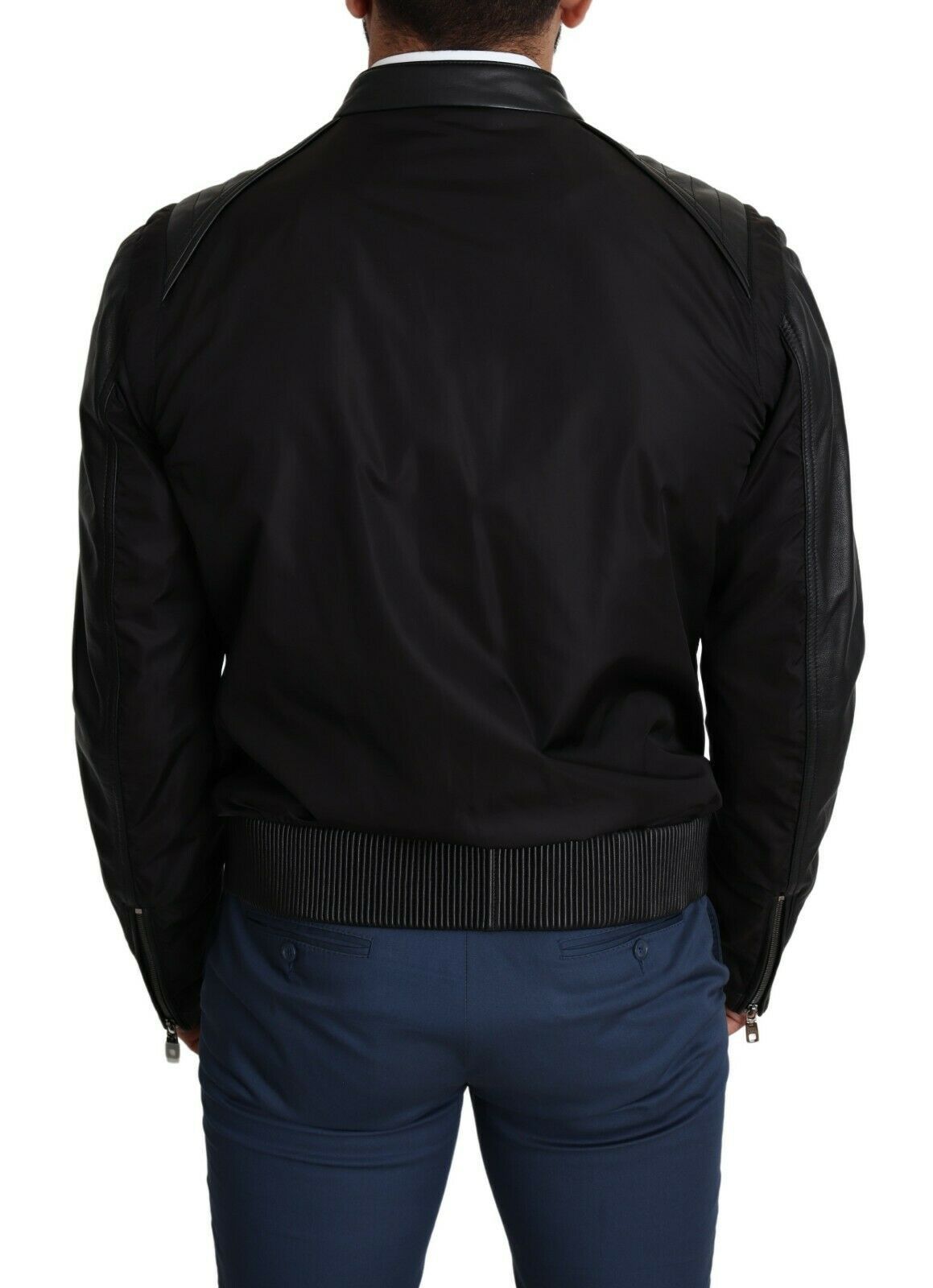 Dolce & Gabbana Elegante zwarte bomber met leren accenten