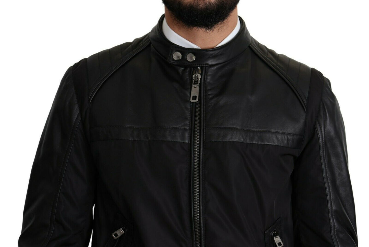 Dolce & Gabbana Elegante zwarte bomber met leren accenten