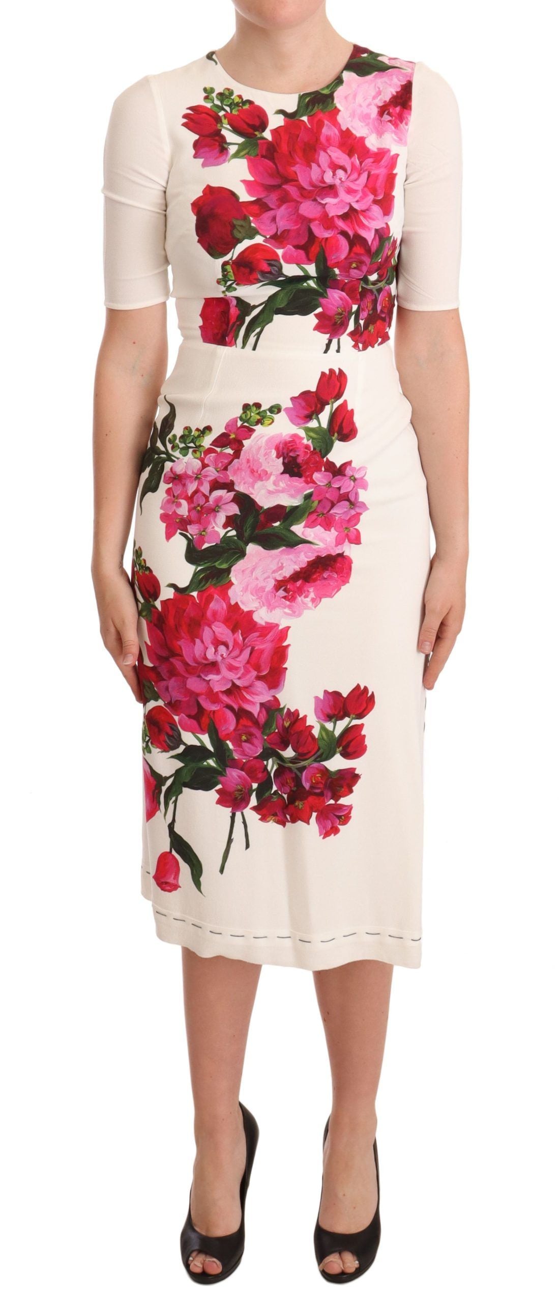 Dolce & Gabbana Elegante Bloemen Midi Bodycon Jurk