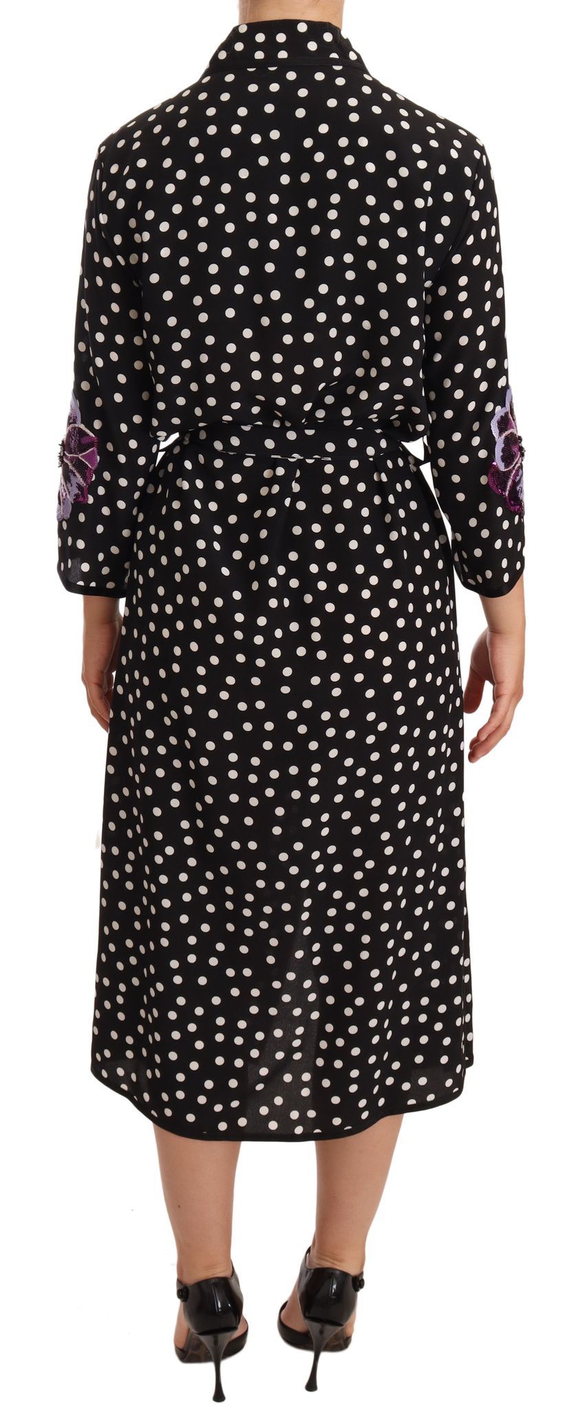 Dolce & Gabbana Elegante Zijden Polka Dot Pailletten Midi-jurk