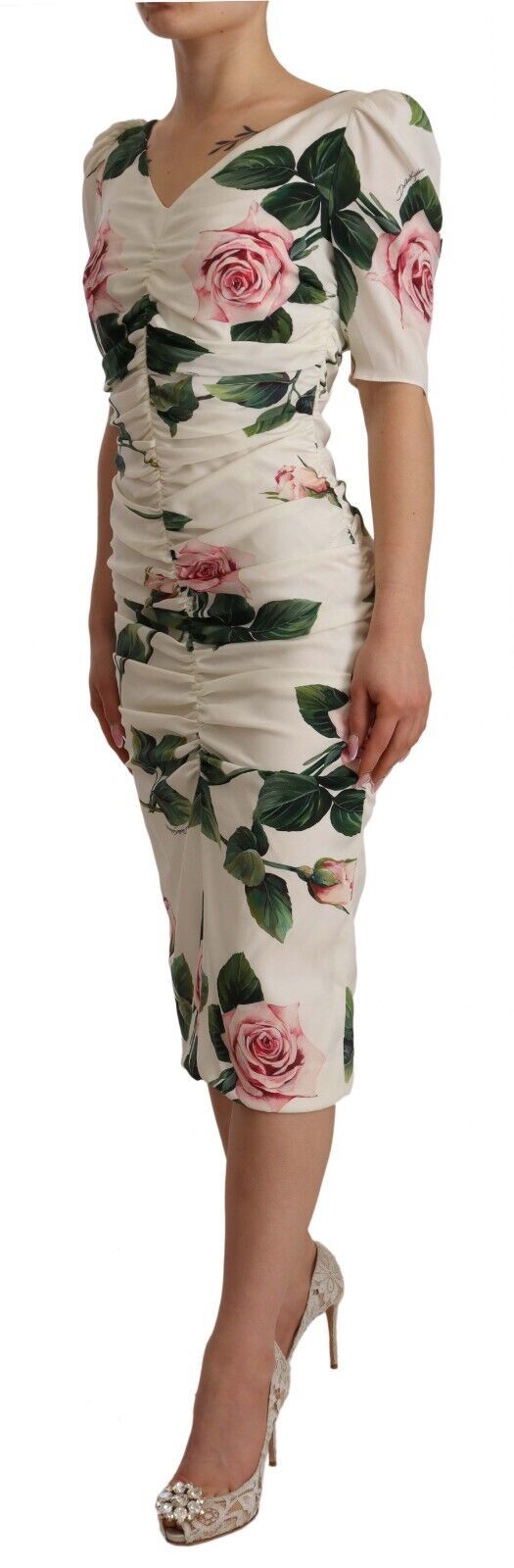 Dolce & Gabbana Elegant White Floral Sheath Dress