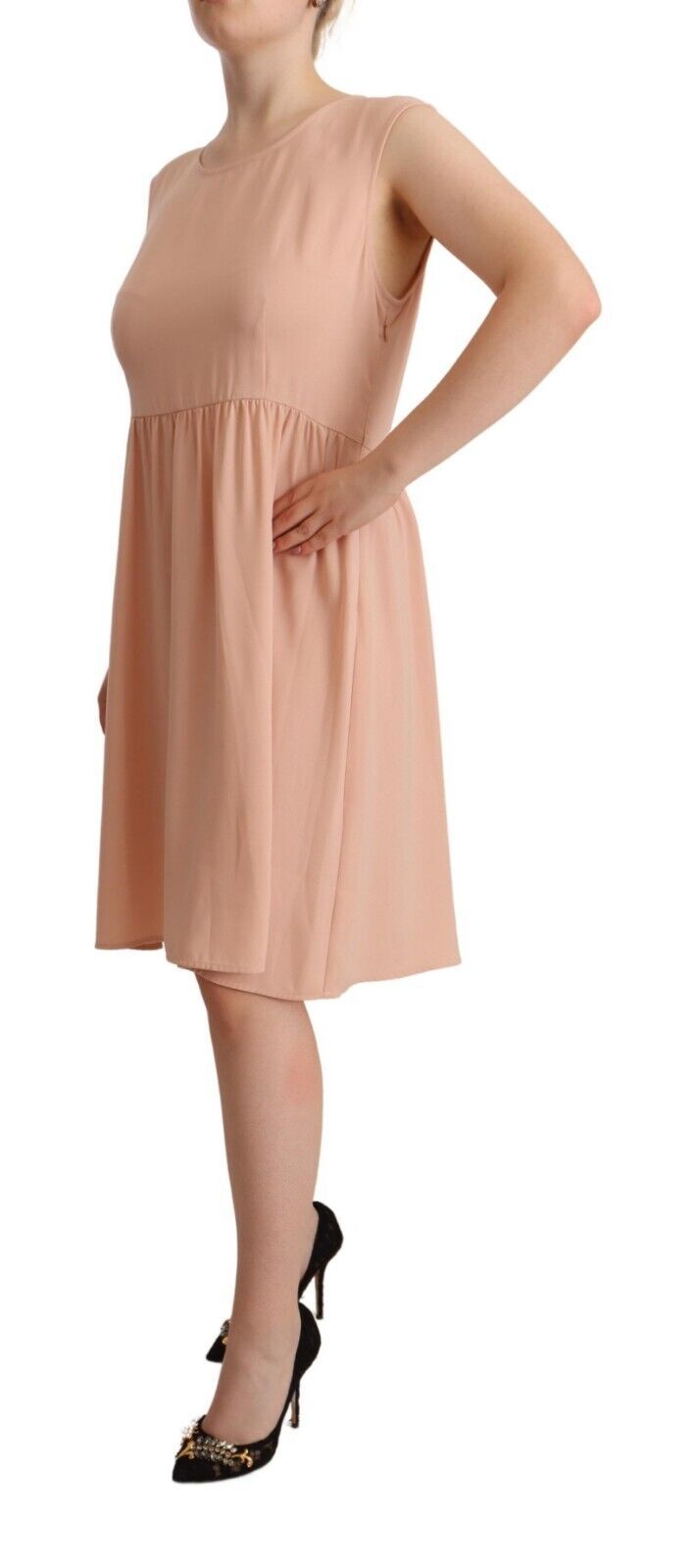 Twinset Elegante Beige Mouwloze Shiftjurk