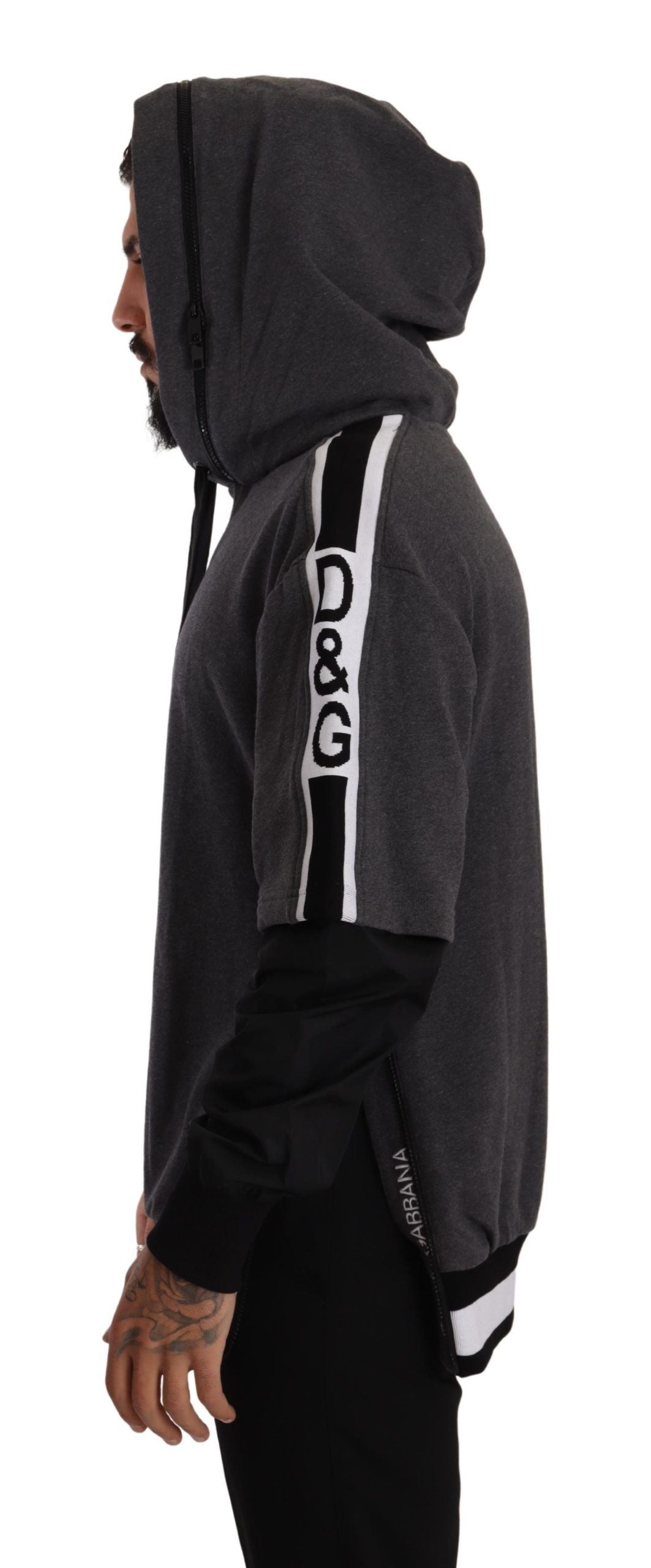 Dolce & Gabbana Elegante Capuchon Zwart & Grijs Pullover Sweatshirt