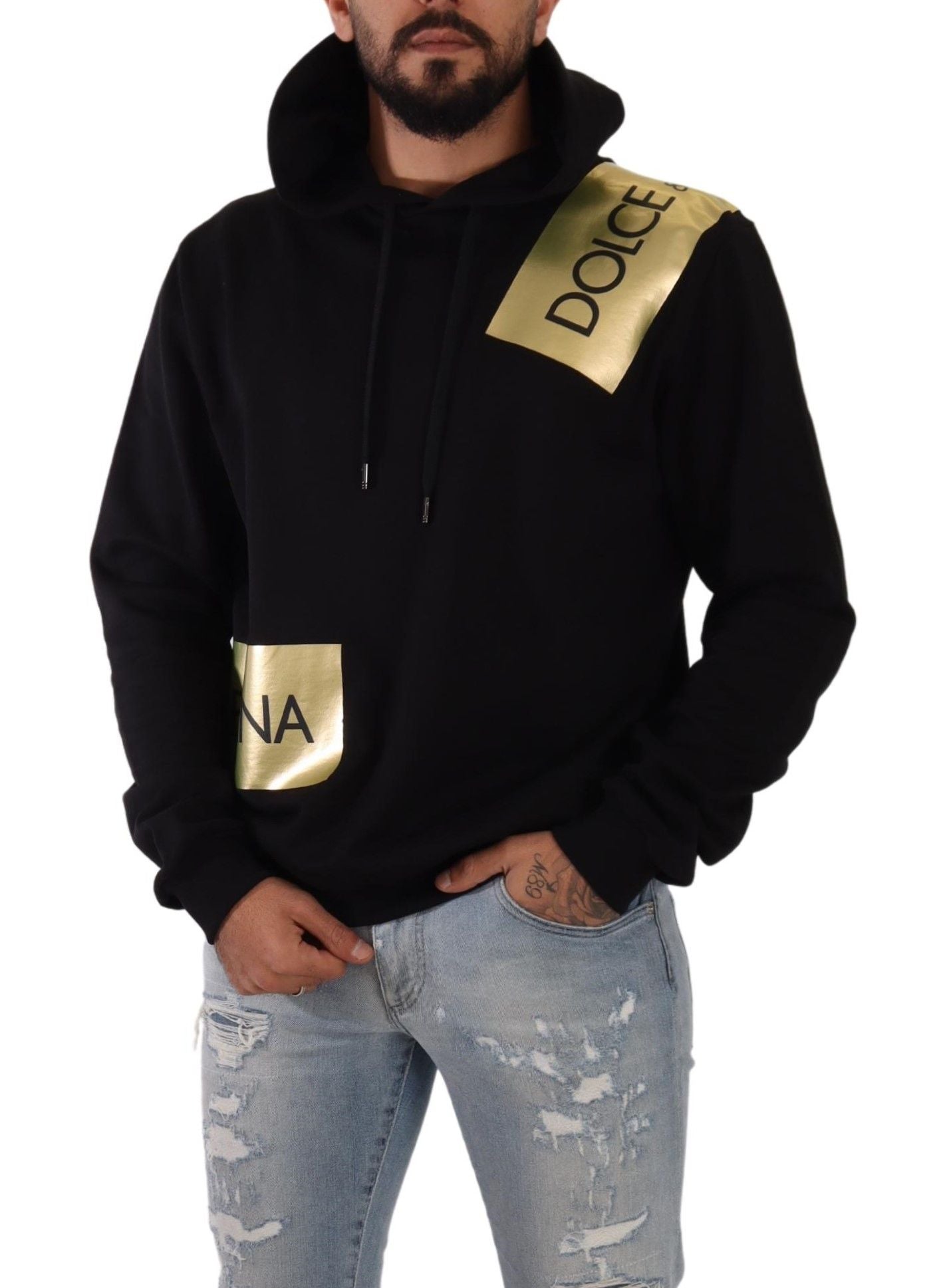 Dolce & Gabbana Til je stijl naar een hoger niveau met een zwarte trui met gouden logo